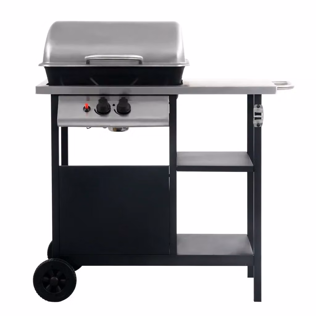 Barbecue e Griglia a Gas vidaXL con 3 Ripiani, Nero e Argento – 2
