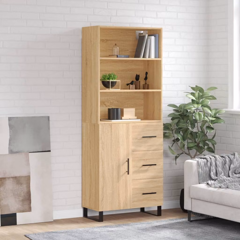 Credenza moderna vidaXL in legno multistrato color rovere sonoma, L: 69,5 cm, P: 34 cm, H: 180 cm