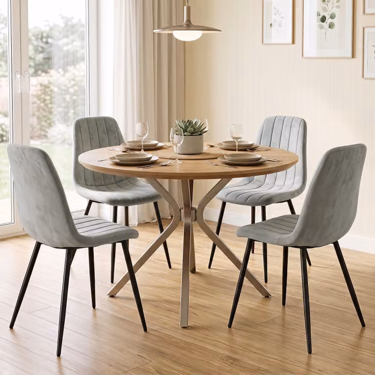 Set di 4 sedie da pranzo moderne Costway in tessuto con seduta imbottita in schiuma e struttura in metallo, Grigio