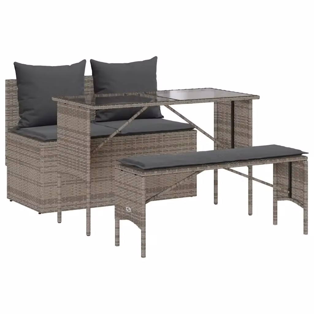 Set da Pranzo da Giardino 3 pz vidaXL in Polyrattan Grigio con Piano in Vetro – 2