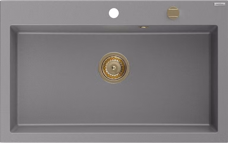 Mexen Elix lavello da cucina in granito 1 vasca 800 x 500 mm, grigio, sifone dorato - 6527801005-71-G