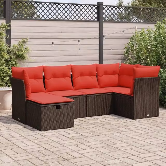 Set Divano da Giardino 6 pz con Cuscini Marrone in Polyrattan 3325290