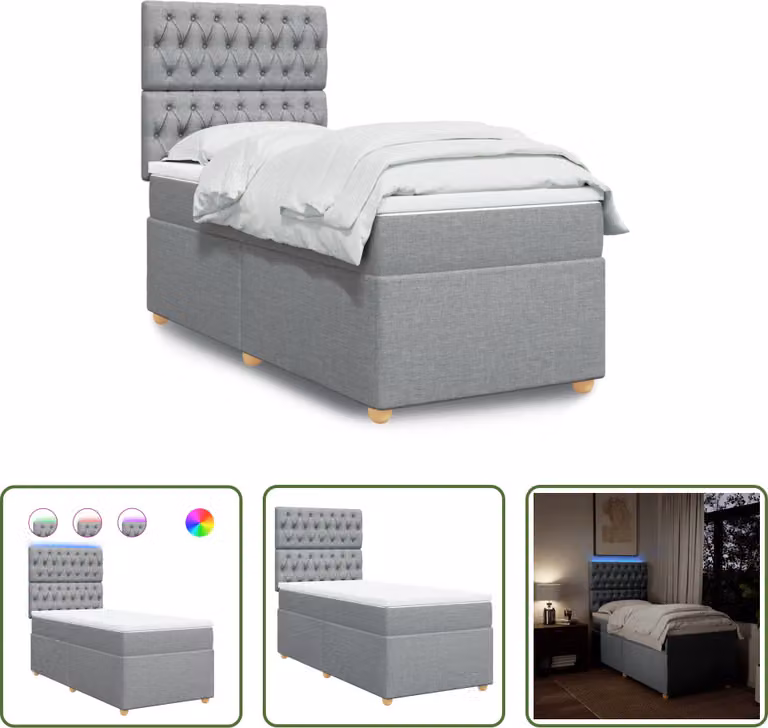 The Living Store Letto a molle con materasso grigio chiaro 80x200 cm in tessuto