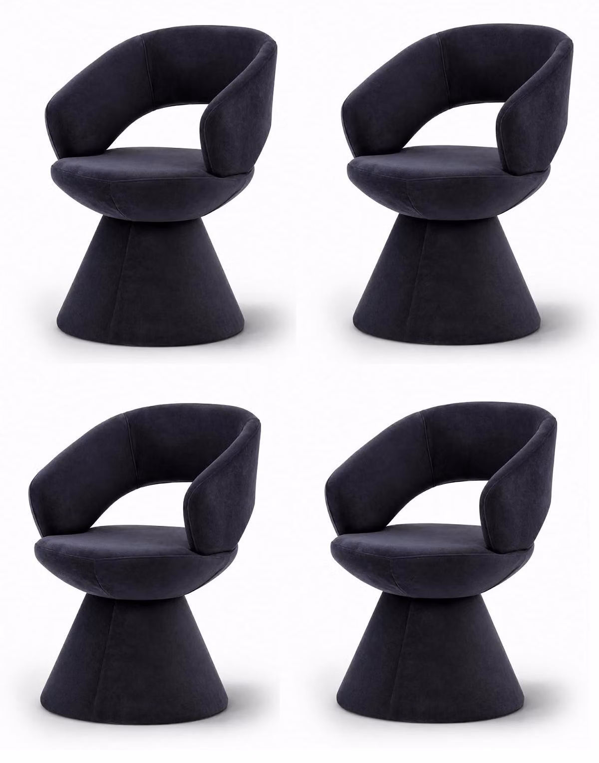 Set di sedie dal design moderno, colore nero, rivestite in velluto, dalla forma scultorea e arrotondata, per un elevato comfort