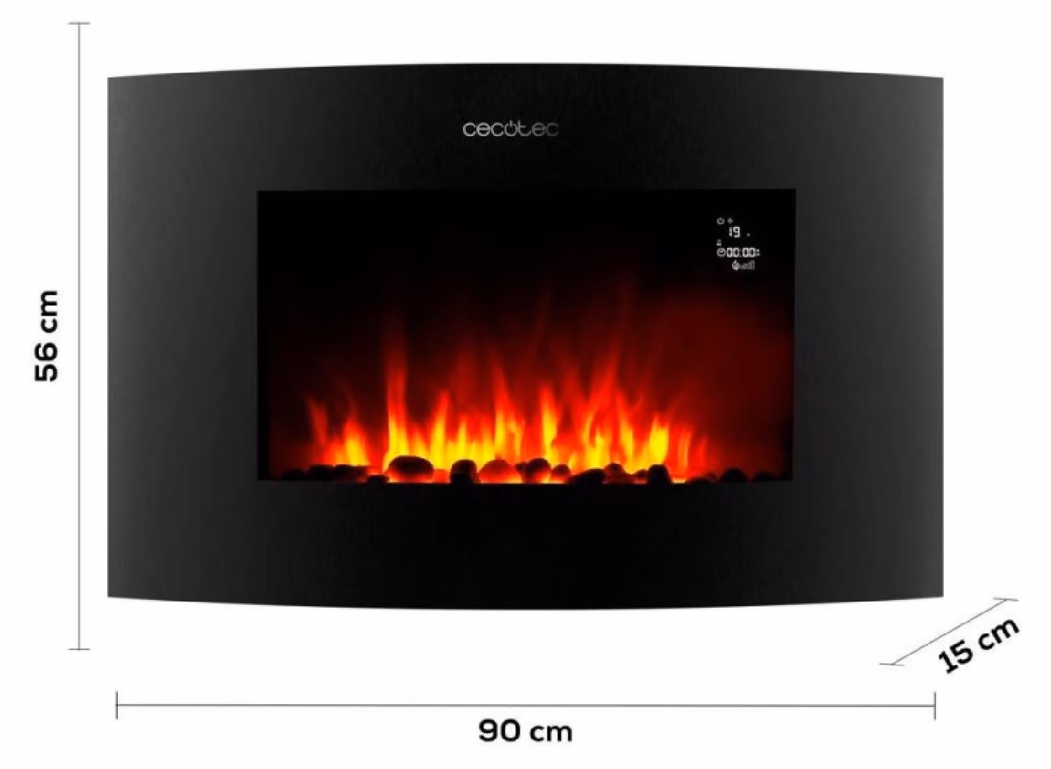 Caminetto Elettrico Decorativo Cecotec 35” con Telecomando e Wifi ReadyWarm 3560 Curved Flames Connected. Potenza Massima 2000W