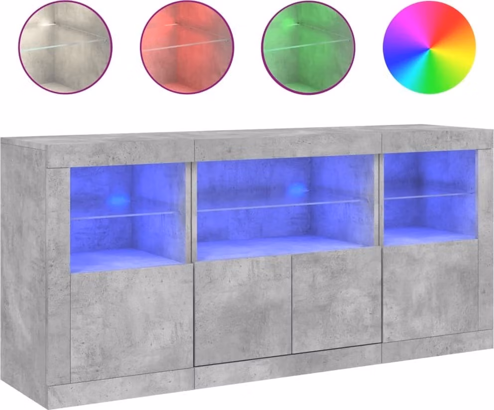 Credenza con Luci LED Grigio Cemento 142,5x37x67 cm