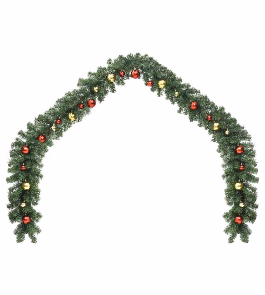 Ghirlanda di Natale vidaXL decorata con palline e luci LED bianco caldo, colori verde, oro e rosso, lunghezza 5 m – 2