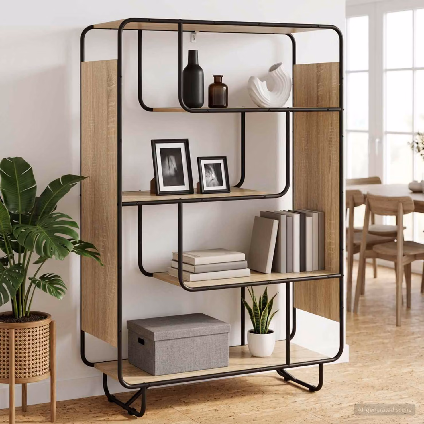 Credenza stile industrial vidaXL in rovere sonoma e metallo, marrone, L: 93.5 cm, P: 37.5 cm, H: 144 cm