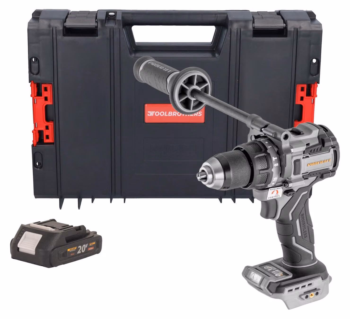 Avvitatore a percussione a batteria ProCraft Industrial CD20C-BB 20 V 120 Nm Brushless + 1x batteria da 2,0 Ah + valigetta RHINO - senza caricabatterie