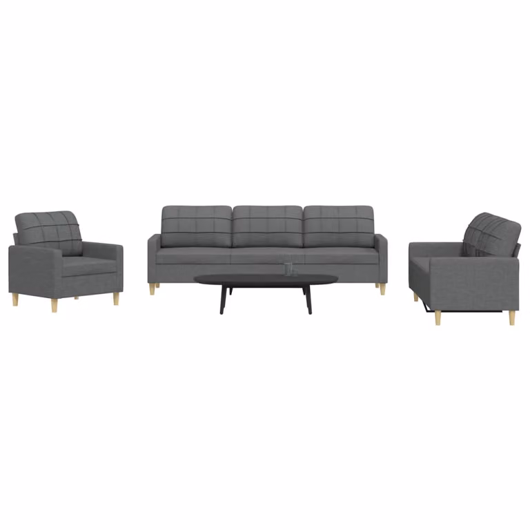 Set di divani 3 pezzi vidaXL in tessuto grigio con struttura in metallo per soggiorno