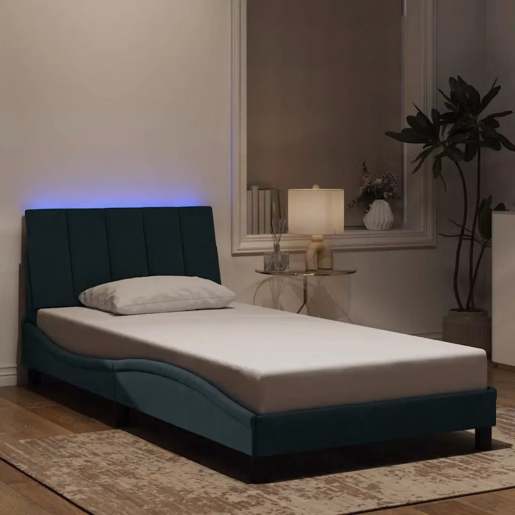 Letto singolo Hanko in velluto verde scuro con illuminazione LED e porta USB, L 100 x P 200 cm – 2