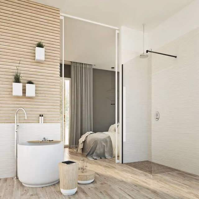 Parete doccia Walk in IDRALITE in vetro trasparente da 8 mm, colore nero, L: 140 cm, H: 198 cm