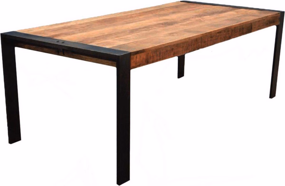 Tavolo da pranzo Bolt Edge – Rettangolare – Legno di mango massiccio – Struttura in metallo nero – 220x100x79 cm – Per 6-8 persone