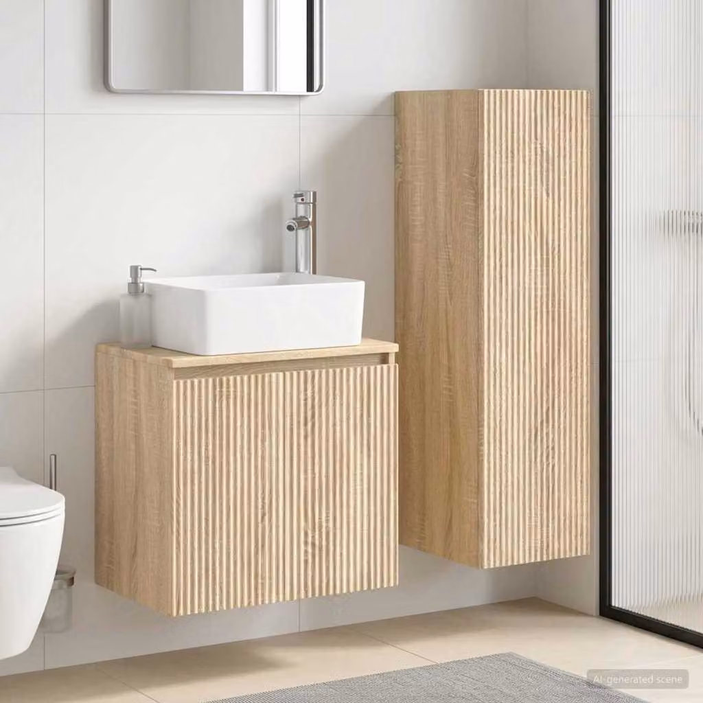 Set di mobili per il bagno moderno vidaXL composto da mobile sottolavabo e pensile in colore marrone con finitura opaca