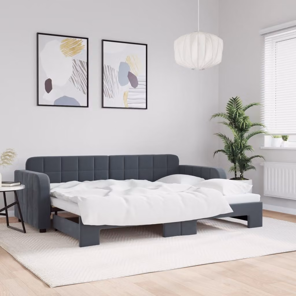 vidaXL Divano Letto con Letto Estraibile in Velluto Grigio con Struttura in Legno e Metallo L/P/H: 223 x 71 x 91 cm