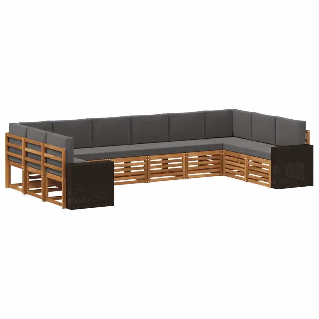 Set di divani da esterno vidaXL composto da 10 pezzi in legno di acacia con cuscini beige e antracite in poliestere resistente ai raggi UV – 2