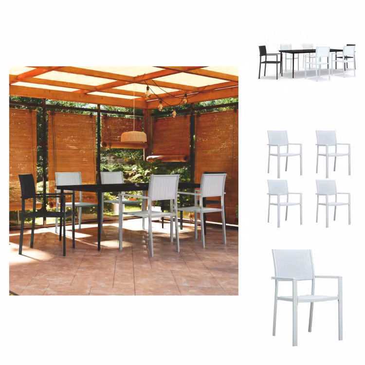 vidaXL Set da pranzo da giardino 7 pezzi bianco e nero - Set di mobili da giardino