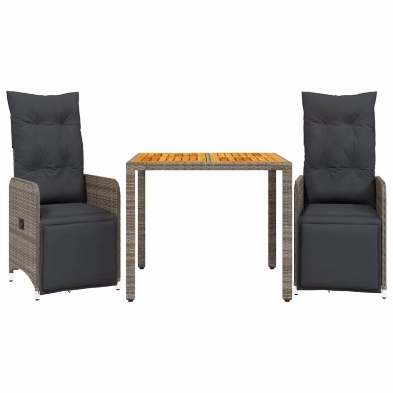 Set Bistrò da Giardino 3 pz con Cuscini in Polyrattan Grigio