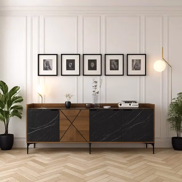Madia Fay DMORA Credenza Moderna con 2 Ripiani, Marrone e Nero, L: 180 cm, P: 35 cm, H: 79 cm – 1