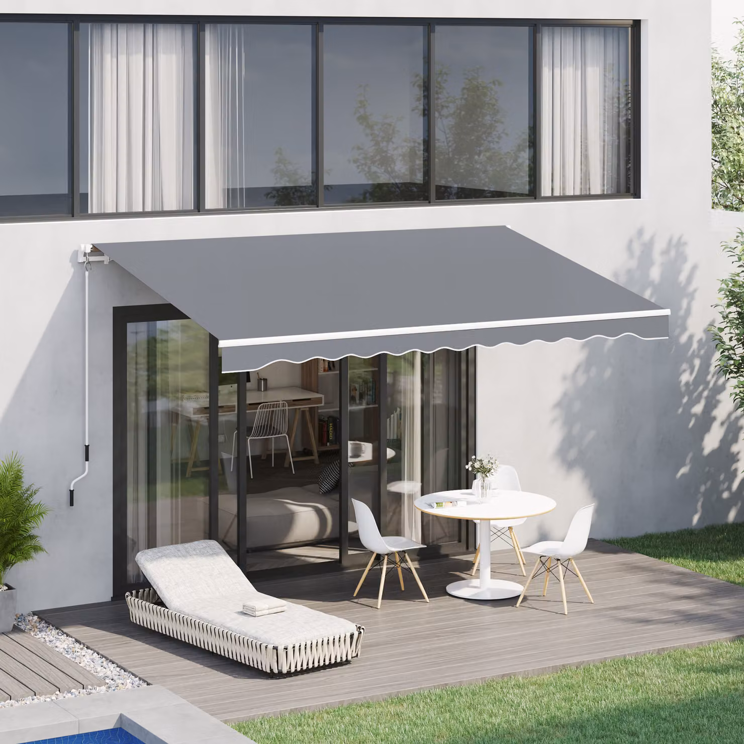 Tenda da sole avvolgibile Outsunny con manovella in metallo, alluminio e poliestere, Grigio, L: 395 cm, H: 245 cm – 2