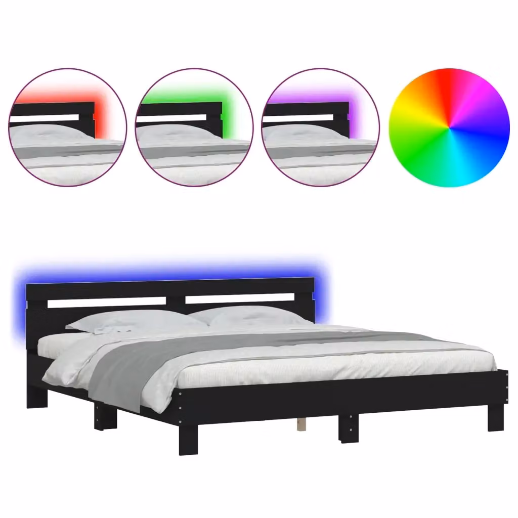 vidaXL Giroletto con Testiera, Illuminazione LED e Porta USB, Nero, L/P: 180 x 200 cm – 2