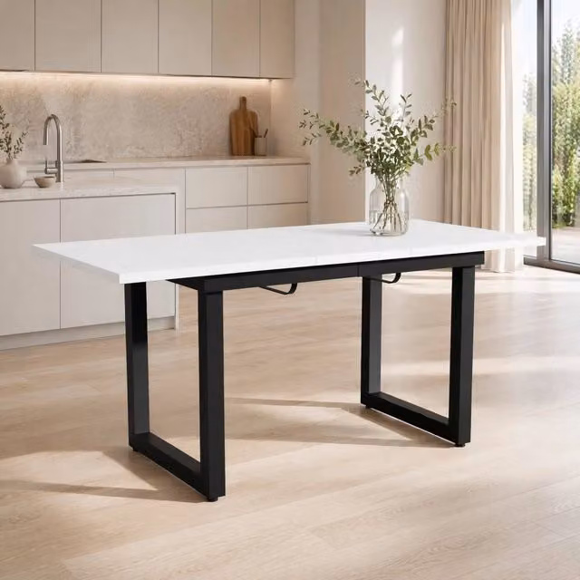 Tavolo da pranzo allungabile Mivray in stile industrial con piano in MDF bianco e nero e struttura in metallo