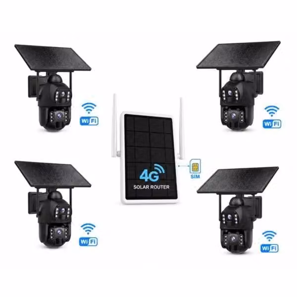 Kit videosorveglianza RobiCam 4 telecamere WiFi solari 3MP con router 4G LTE