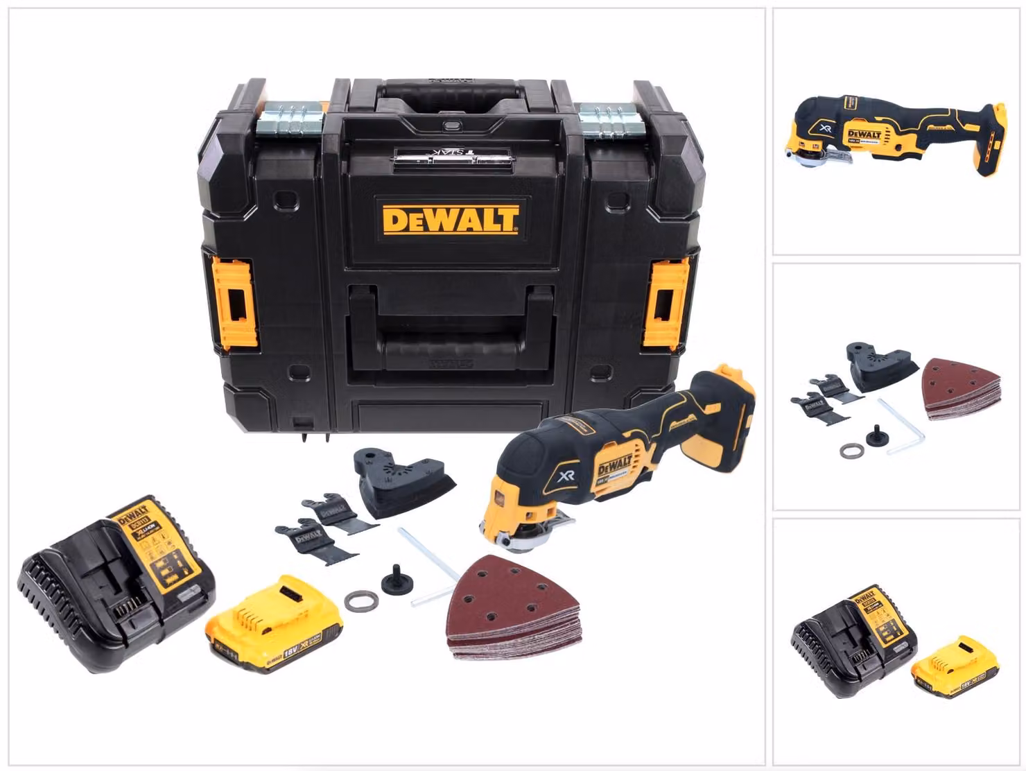 DeWalt DCS 355 D1 18V XR Utensile multifunzione ad oscillazione a batteria in valigetta TStak + Kit 29 pezzi + 1x Batteria 2,0 Ah + Caricatore