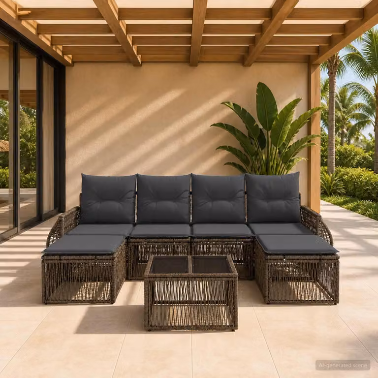 Maison Exclusive - Set da giardino composto da 7 pezzi. Divano e poltrone in rattan sintetico, colore grigio e grigio scuro