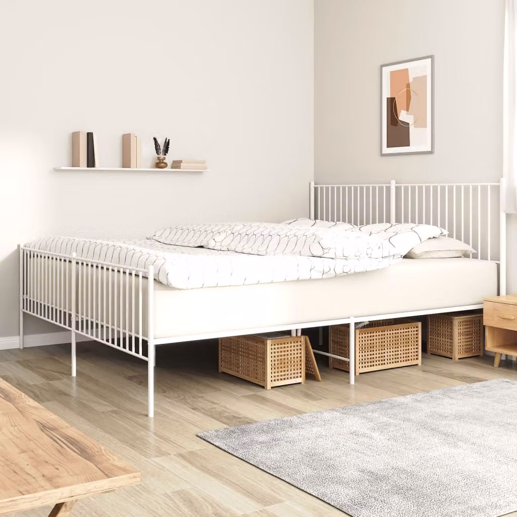 vidaXL Giroletto in metallo bianco con testiera e pediera L/P/H: 200 x 200 x 90.5 cm
