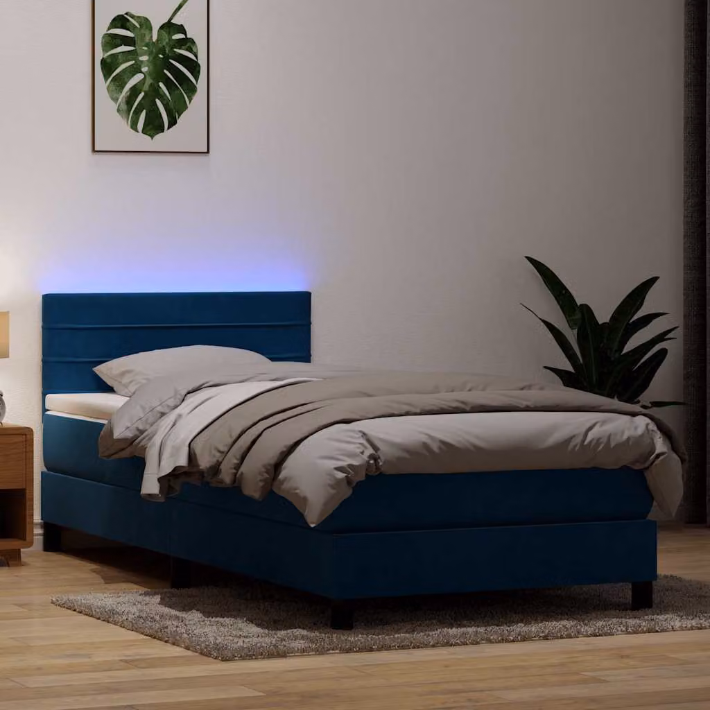 Maison Exclusive - Letto a Molle con Materasso e LED Blu Scuro 80x220 cm Velluto