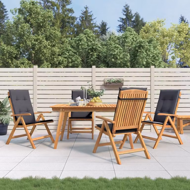 Set di 4 sedie pieghevoli reclinabili con cuscini vidaXL in legno di teak marrone e antracite