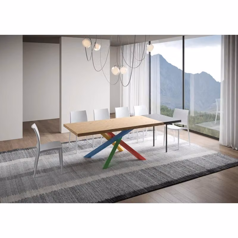 Tavolo allungabile moderno ITAMOBY in legno di rovere con bordo live edge e telaio a X, Multicolore/Antracite, L: 200-250 cm, P: 90 cm, H: 75 cm – 2
