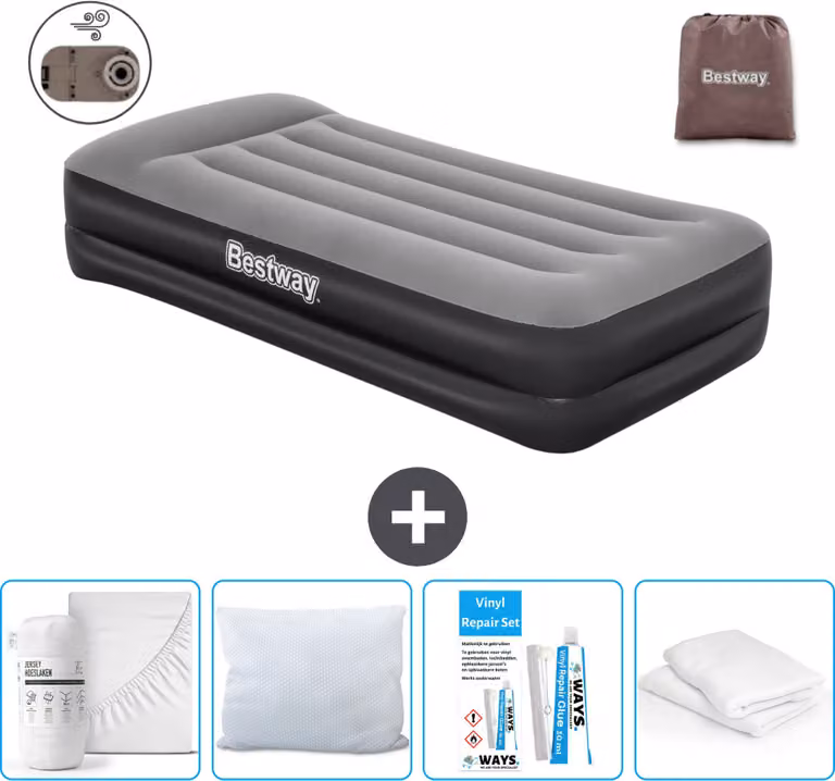 Materasso gonfiabile Bestway - 1 persona - 97 x 191 x 46 cm - Grigio - Accessori inclusi