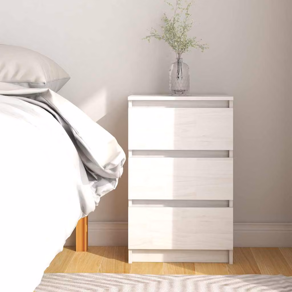 Comodino vidaXL in legno massello di pino bianco lacquered L: 40 cm, P: 29,5 cm, H: 64 cm