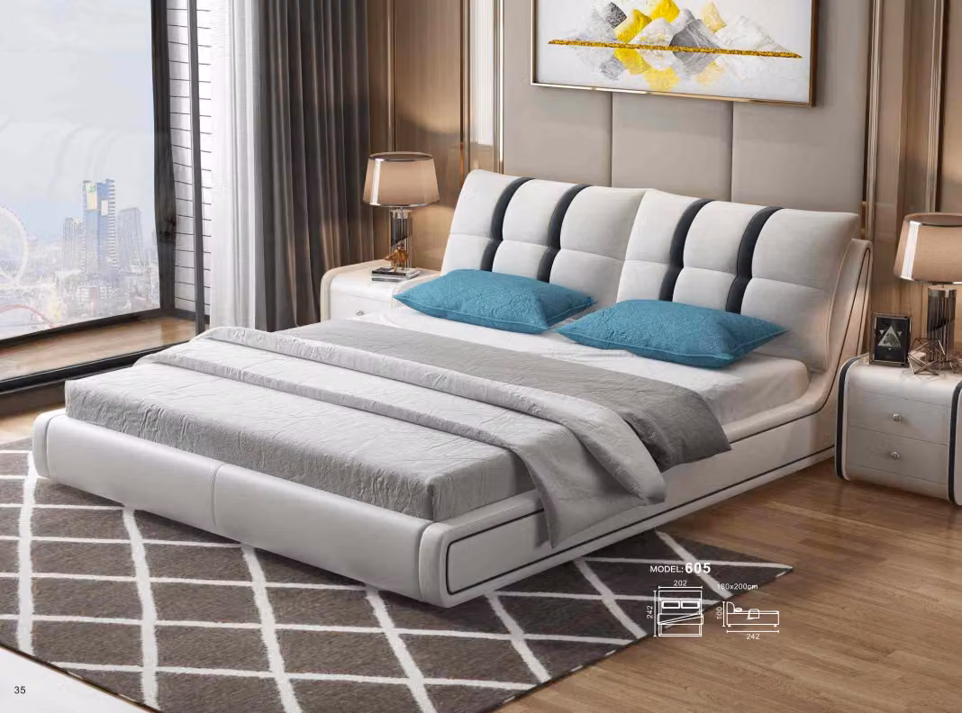 Designer Bett Schlafzimmer Betten Einrichtung Hotel Luxus Polster Leder Möbel