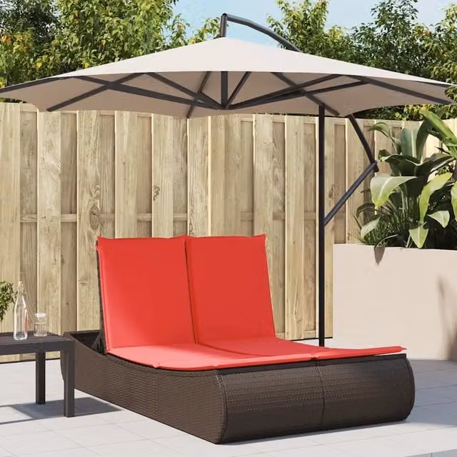Lettino Prendisole con Cuscini Marrone in Polyrattan 368096