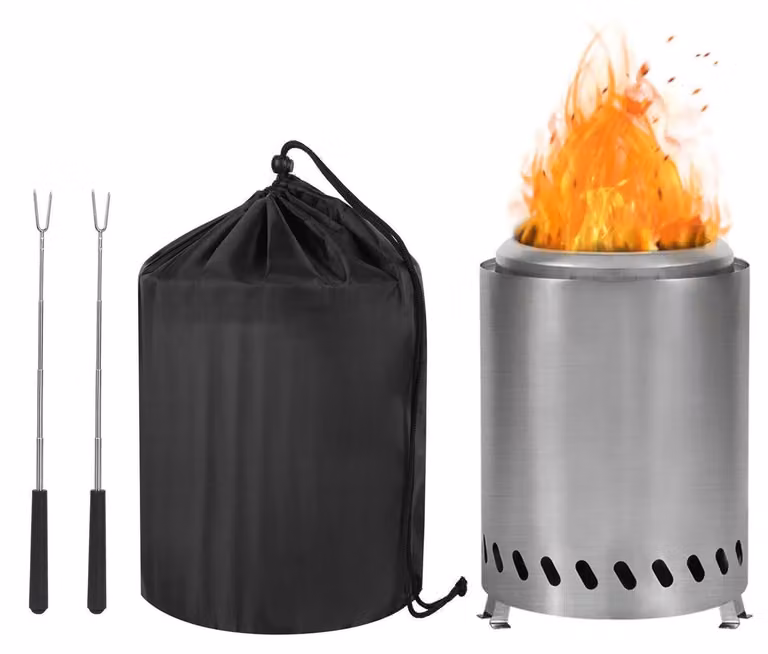 Focolare da tavolo in acciaio inossidabile, 18 cm, per uso esterno, senza fumo, ideale per legna o pellet, colore argento