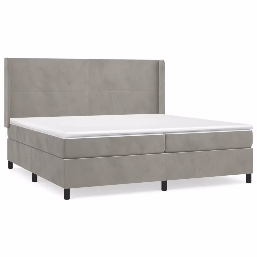 vidaXL Giroletto a Molle con Materasso Ibrido in Velluto Grigio Chiaro e Bianco L/P/H: 200 x 200 x 128 cm – 2