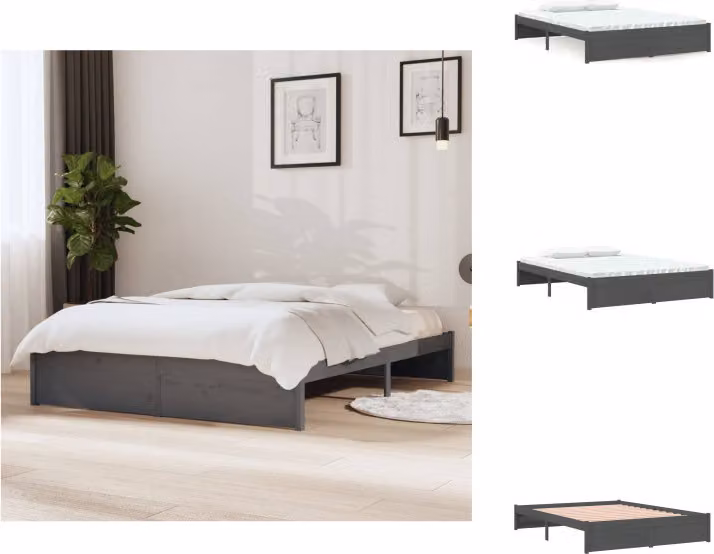 vidaXL Letto in legno massiccio grigio 135x190 cm - Letti e reti