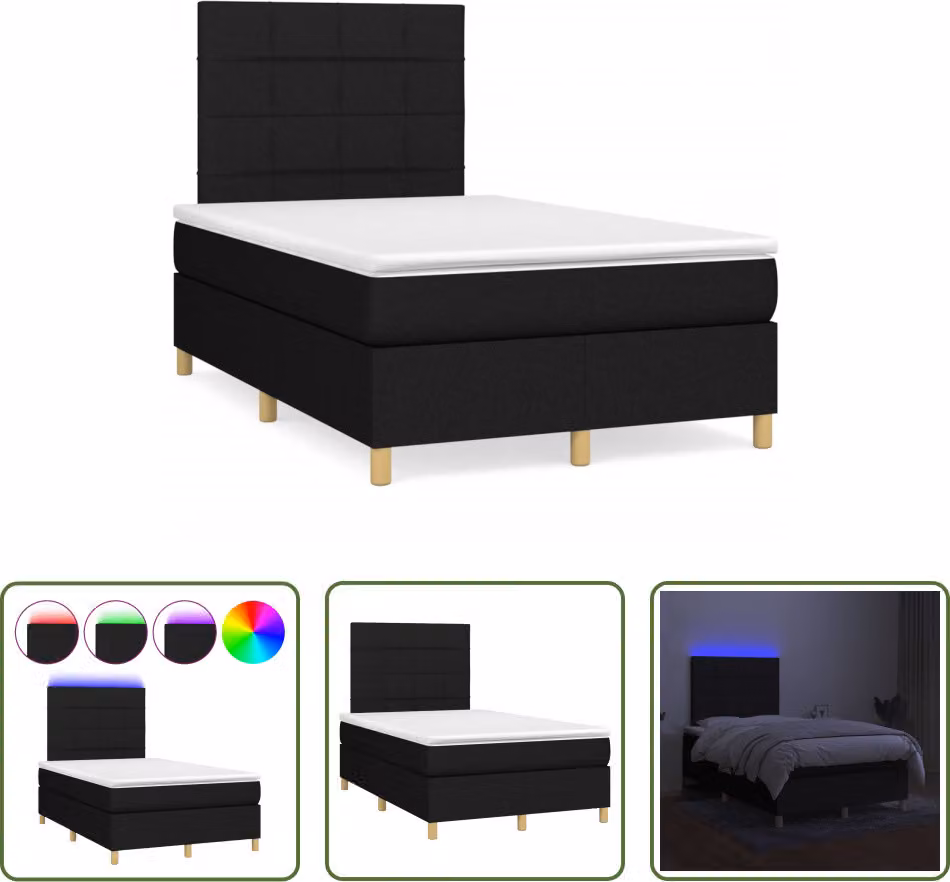 The Living Store Letto a molle con materasso e LED nero 120x190 cm in tessuto