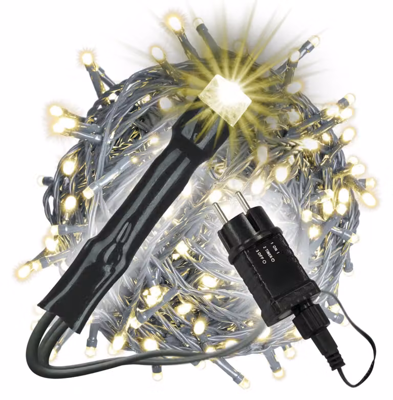 Catena luminosa a LED, 400 luci, luce bianco caldo, cavo verde da 50 metri, con timer, grado di protezione IP44