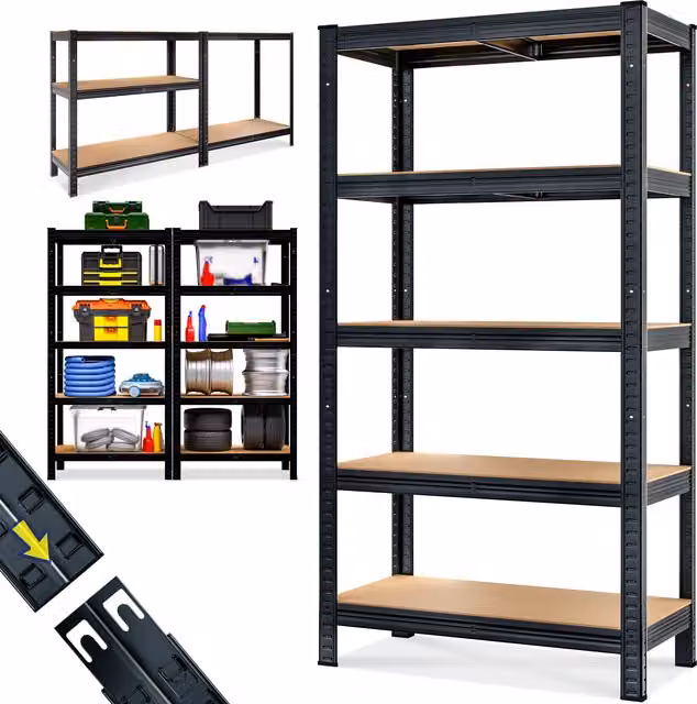 Scaffale a parete Monzana in metallo nero L: 90 cm, P: 40 cm, H: 180 cm