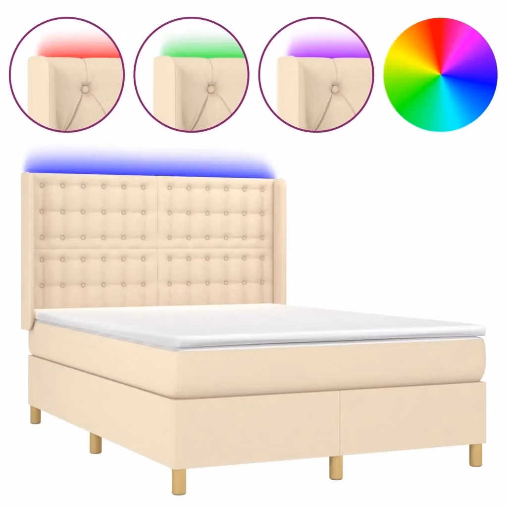 Letto Ibrido con Materasso e Illuminazione LED vidaXL in Tessuto Beige e Bianco L/P/H: 190 x 140 x 128 cm – 2