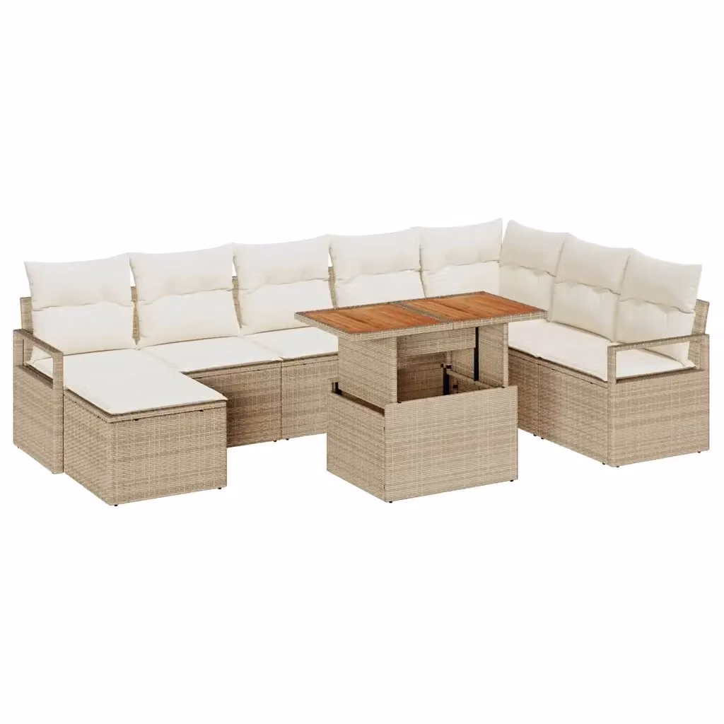 vidaXL Set Divano da Giardino a Forma di U in 9 Pezzi con Tavolino e Pouf, Colore Beige e Bianco – 2