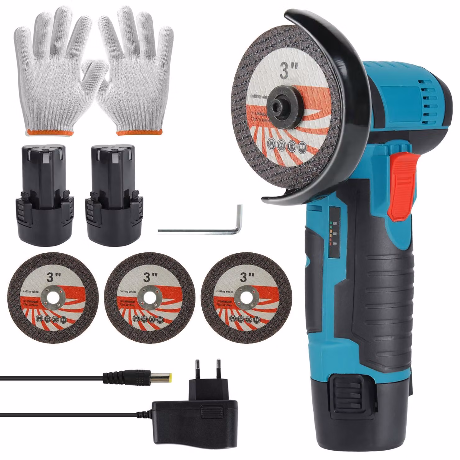 Mini smerigliatrice angolare, a batteria, con 2 batterie incluse, smerigliatrice angolare