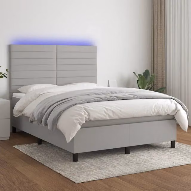 Letto Ibrido con Materasso e Illuminazione LED vidaXL in Tessuto Grigio e Bianco L/P: 140 x 190 cm – 1