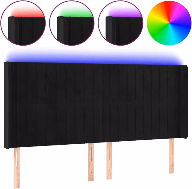 Testata del letto con illuminazione LED e porta di ricarica USB in velluto nero, L 203 cm x P 16 cm x H 118/128 cm – 1