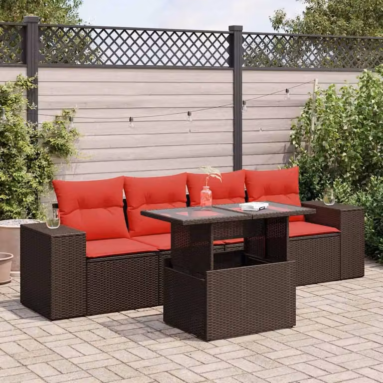 Maison Exclusive - Set Divano da Giardino 5 pz Cuscini Marrone Polyrattan e Acacia
