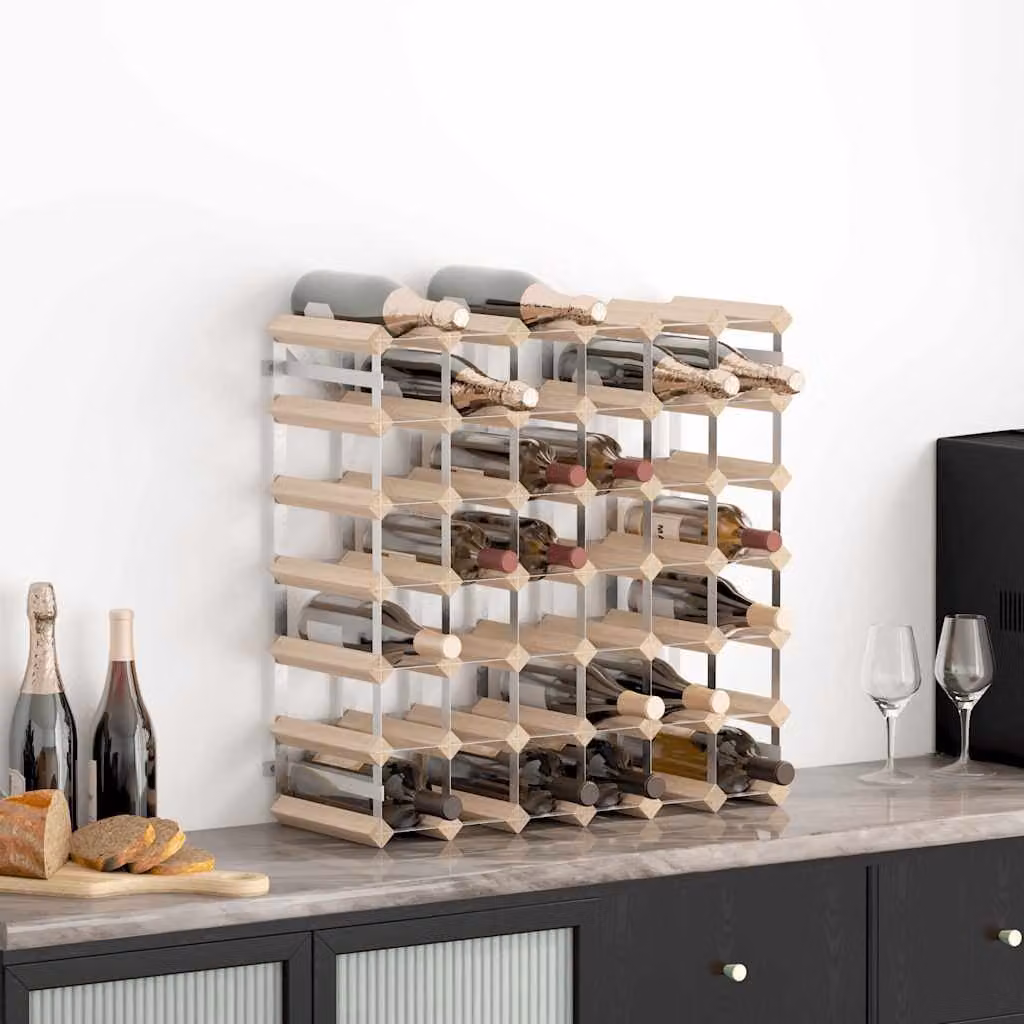 vidaXL Portavini da 42 Bottiglie in Legno di Pino e Metallo, Stile Rustico, Marrone e Beige